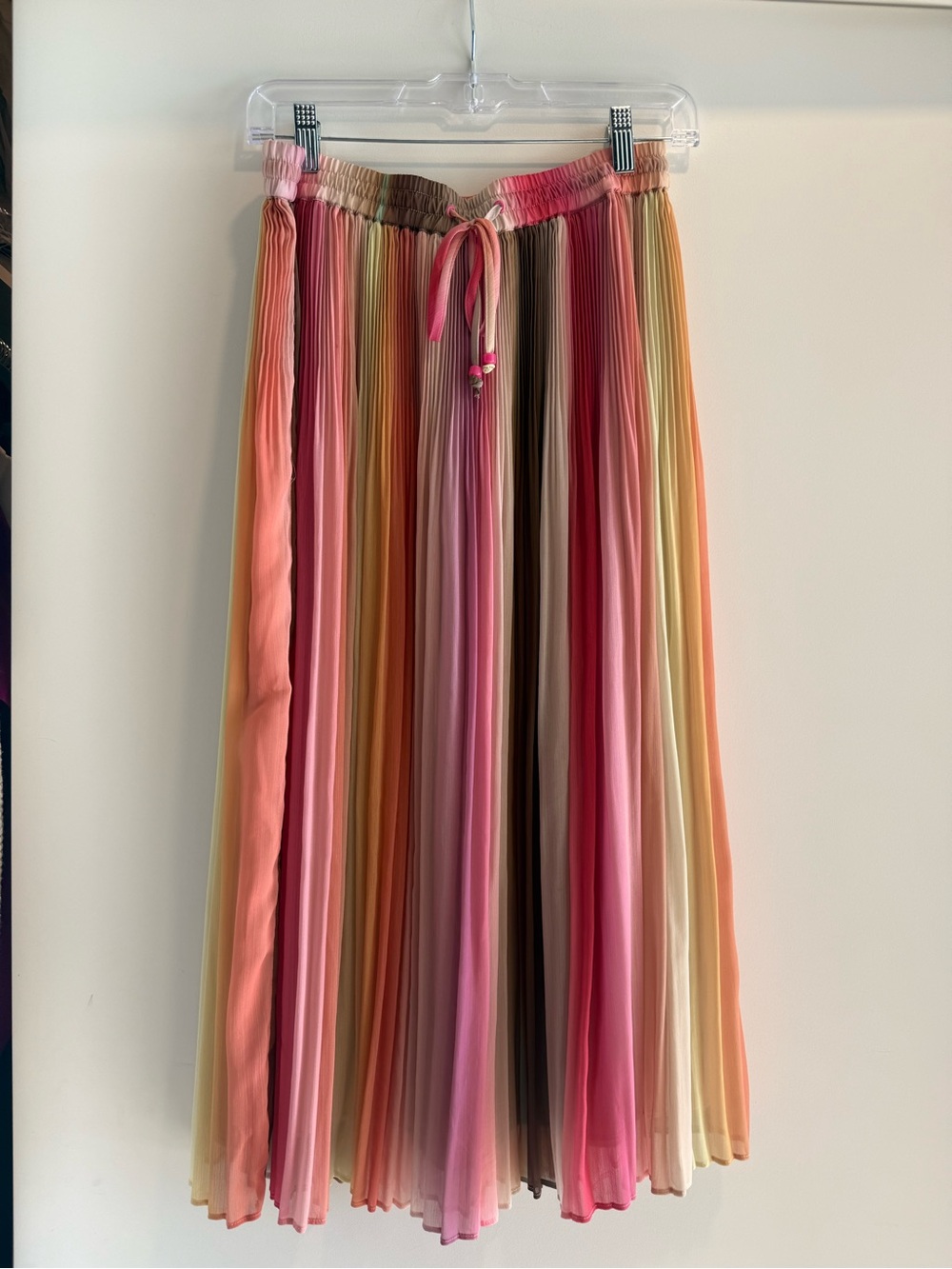 Scotch & Soda Striped Pleated Midi Skirt in Pink, Coral, Beige, Tan